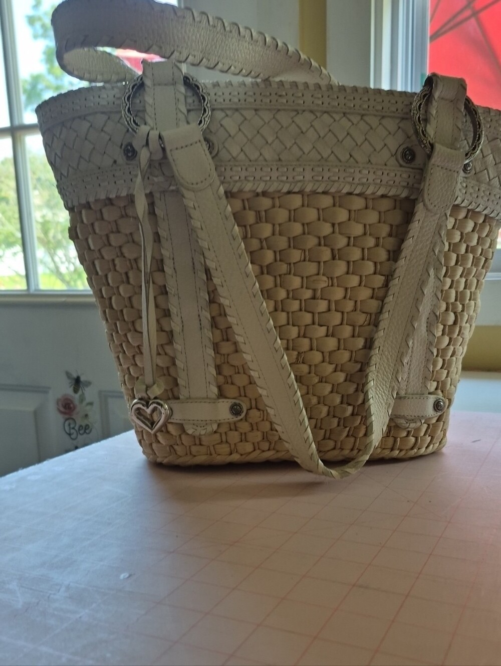 Brighton Cream Woven Tote with Heart Charm
